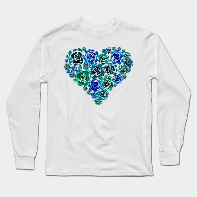 Turquoise Heart of Peonies Long Sleeve T-Shirt by ZeichenbloQ